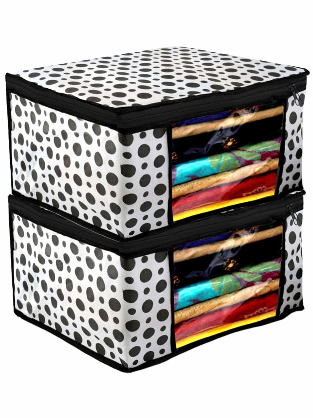 

Kuber Industries Black 2 Pieces Polka Dot Printed Drawer Organisers