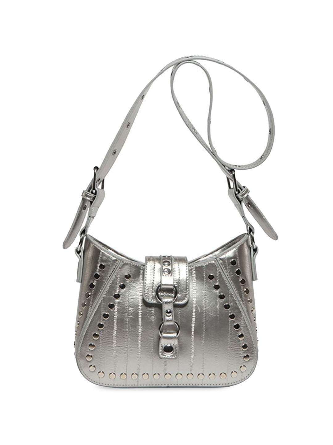 

StyleCast x Revolte Women Striped Structured Sling Bag, Silver