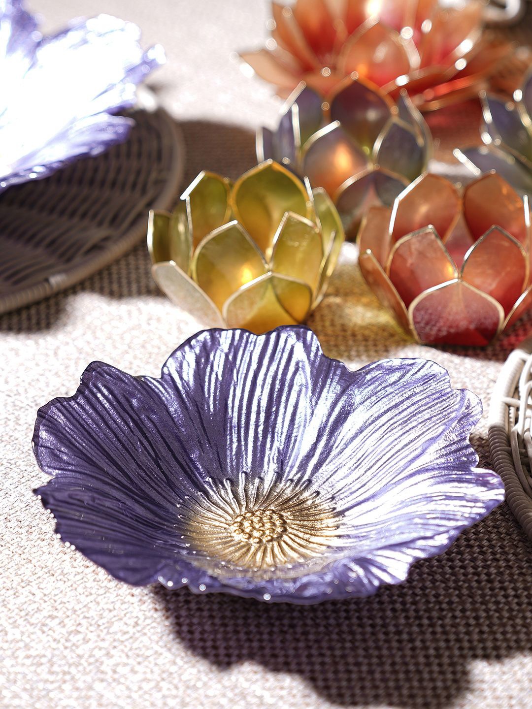 

Pure Home and Living Purple & Gold Toned 2 Pieces Floral Shaped Glass Serving Bowls