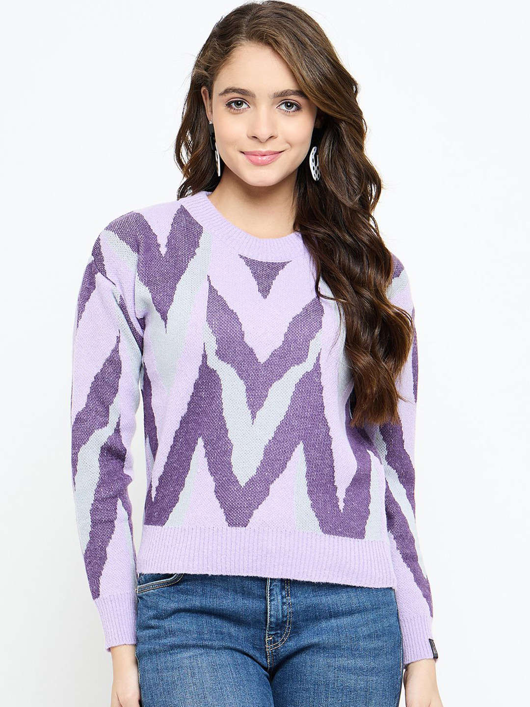 

CREATIVE LINE Women Woollen Self Design Knitted Top, Purple