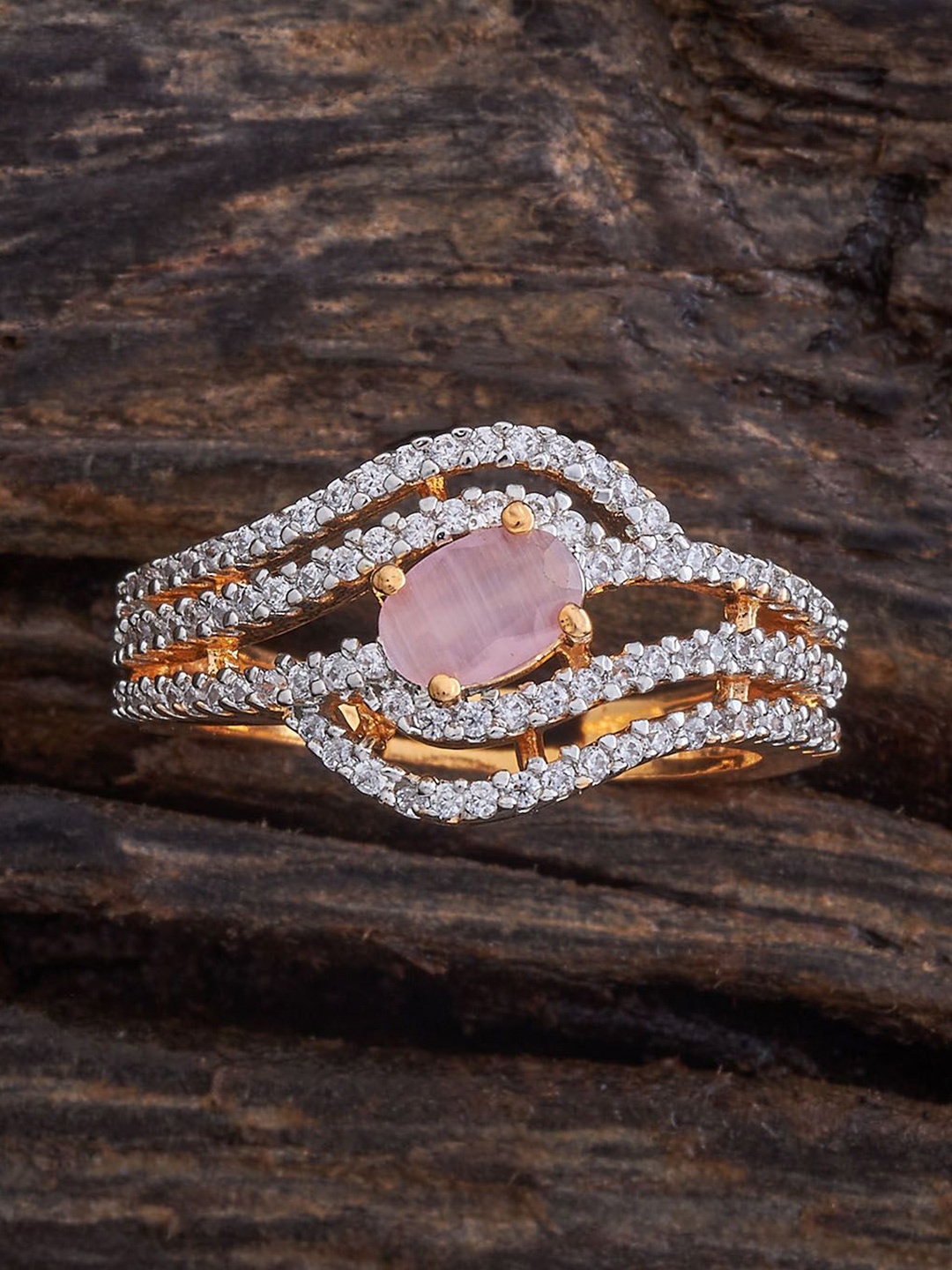 

Kushal's Fashion Jewellery Gold-Plated CZ Stone-Studded Adjustable Finger Ring