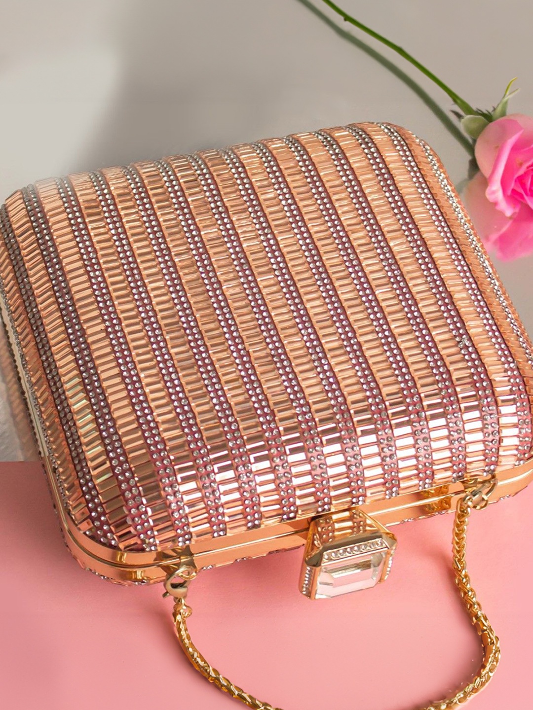 

AlorBags Regalia Embellished Box Clutch, Rose gold