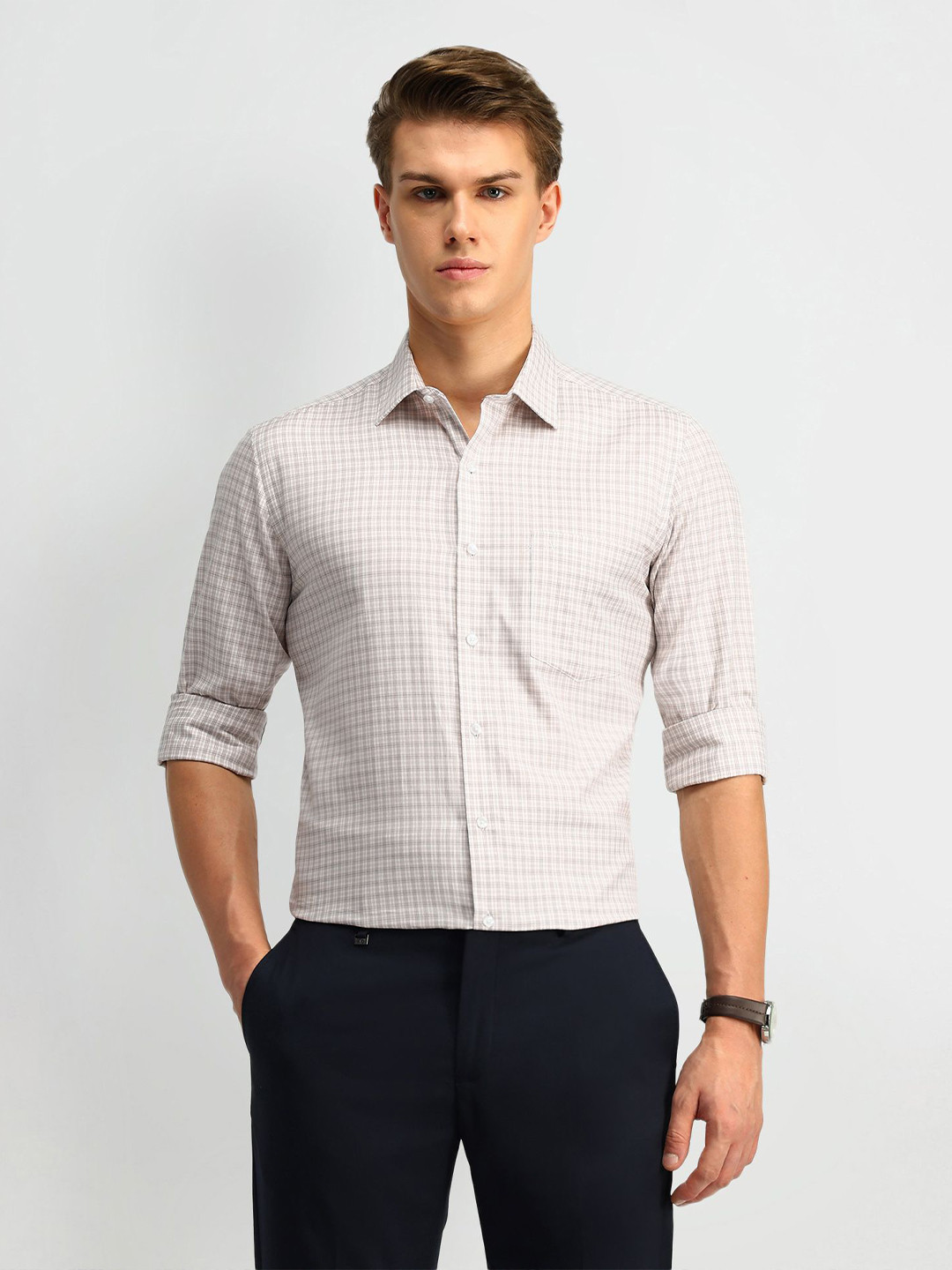 

Arrow Men Classic Spread Collar Micro Checked Cotton Casual Shirt, Grey