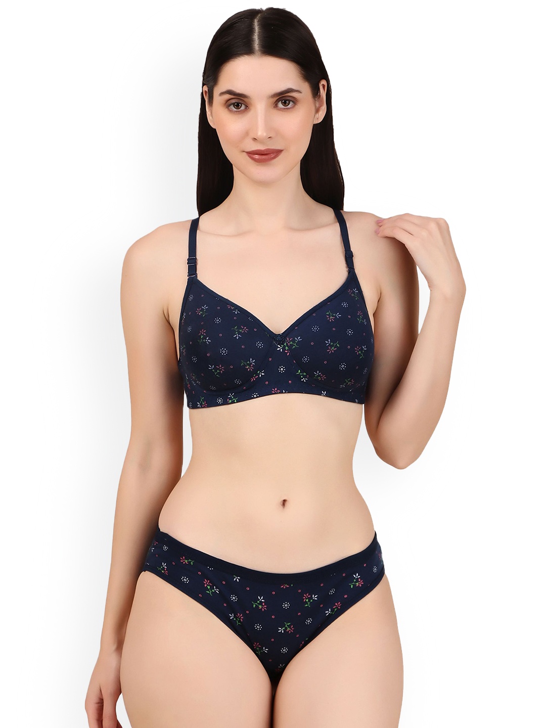 

Piylu Self-Designed Lightly Padded Lingerie Set, Navy blue