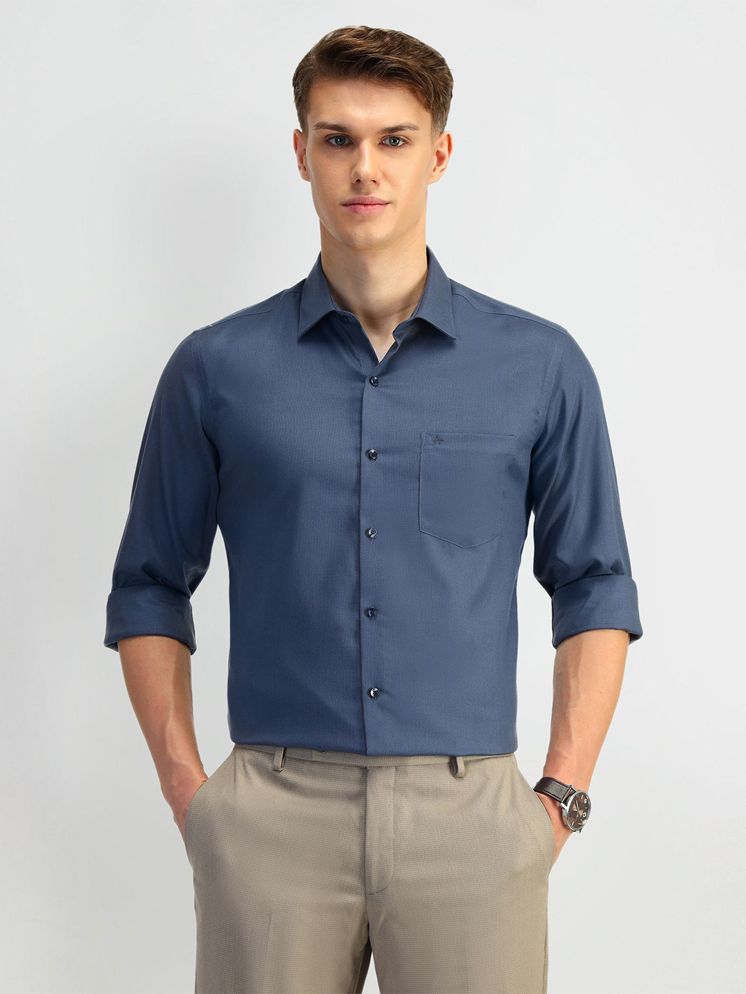 

Arrow Men Manhattan Spread Collar Solid Cotton Slim Fit Casual Shirt, Grey