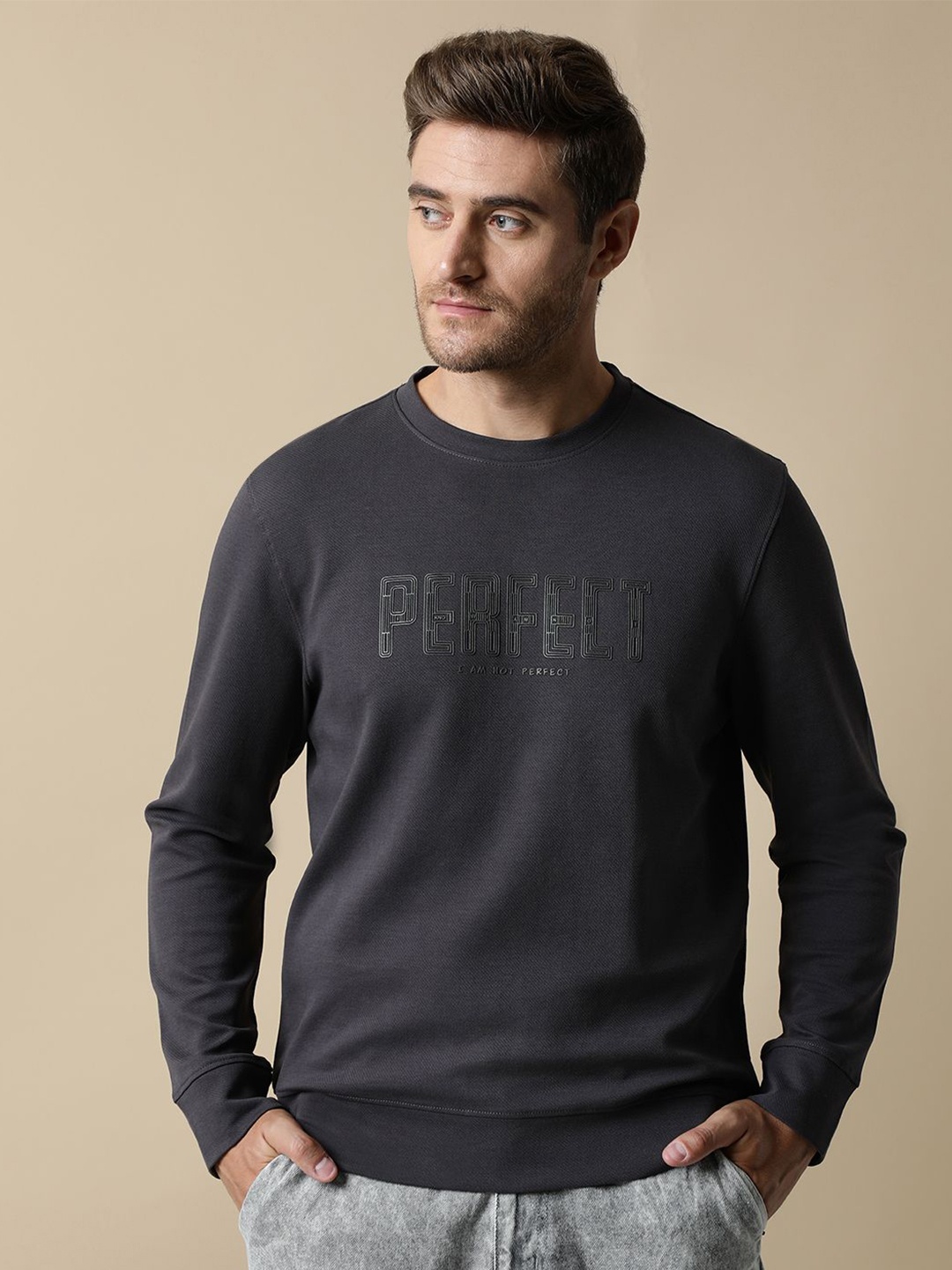 

Fort Collins Mens Fleece Round Neck Sweatshirt with Chest Print, Charcoal