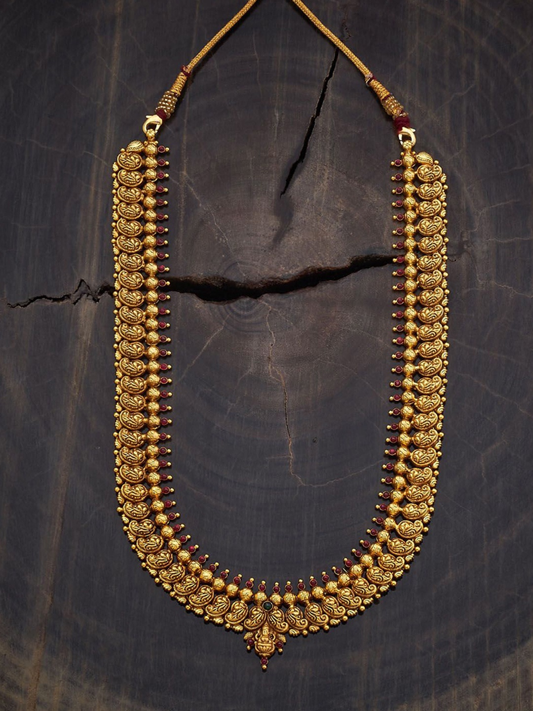 

Kushal's Fashion Jewellery 92.5 Pure Silver Gold-Plated Ruby Temple Statement Necklace