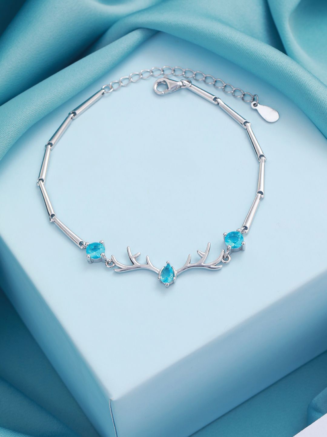 

Zavya 925 Pure Silver Rhodium-Plated Cubic Zirconia Studded Charm Bracelet