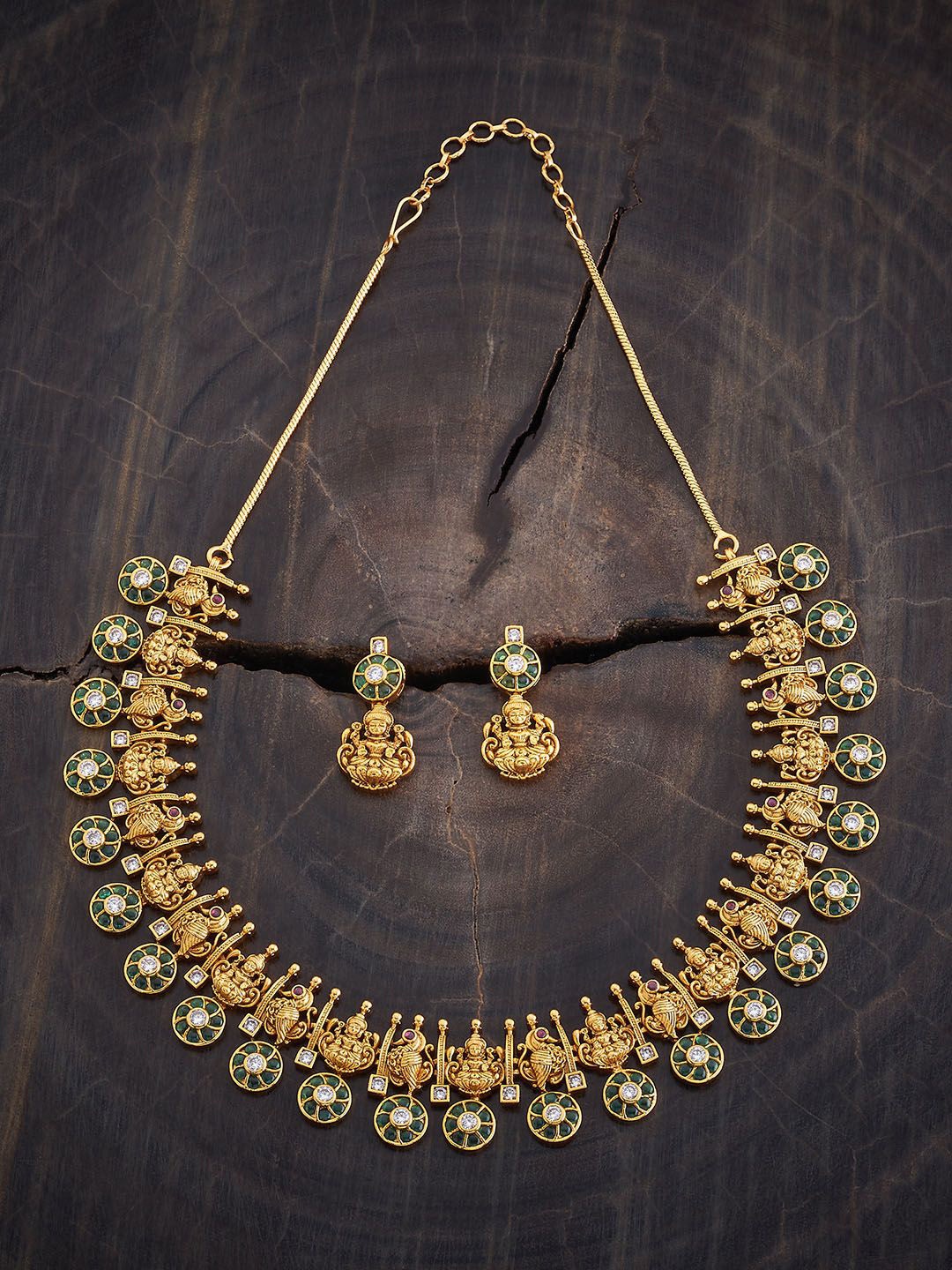 

Kushal's Fashion Jewellery Gold-Plated CZ Stone Studded Antique Jewellery Set