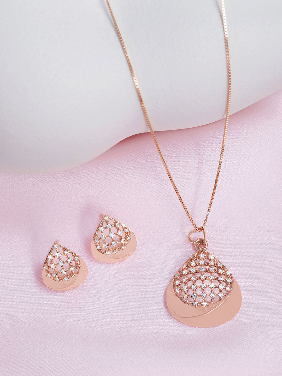 

Zavya 925 Pure Silver Rose Gold Plated Cubic Zirconia Stone Studded Jewellery Set