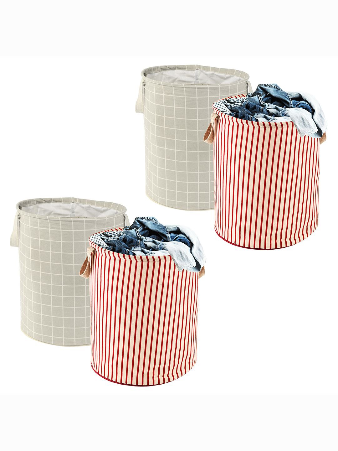 

Kuber Industries Maroon & Grey 4 Pieces Striped Cotton Laundry Bags 60 L Each