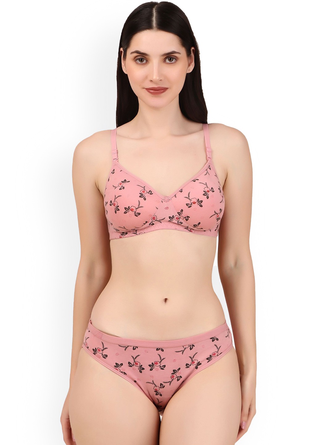 

Piylu Printed Lightly Padded Lingerie Set, Pink