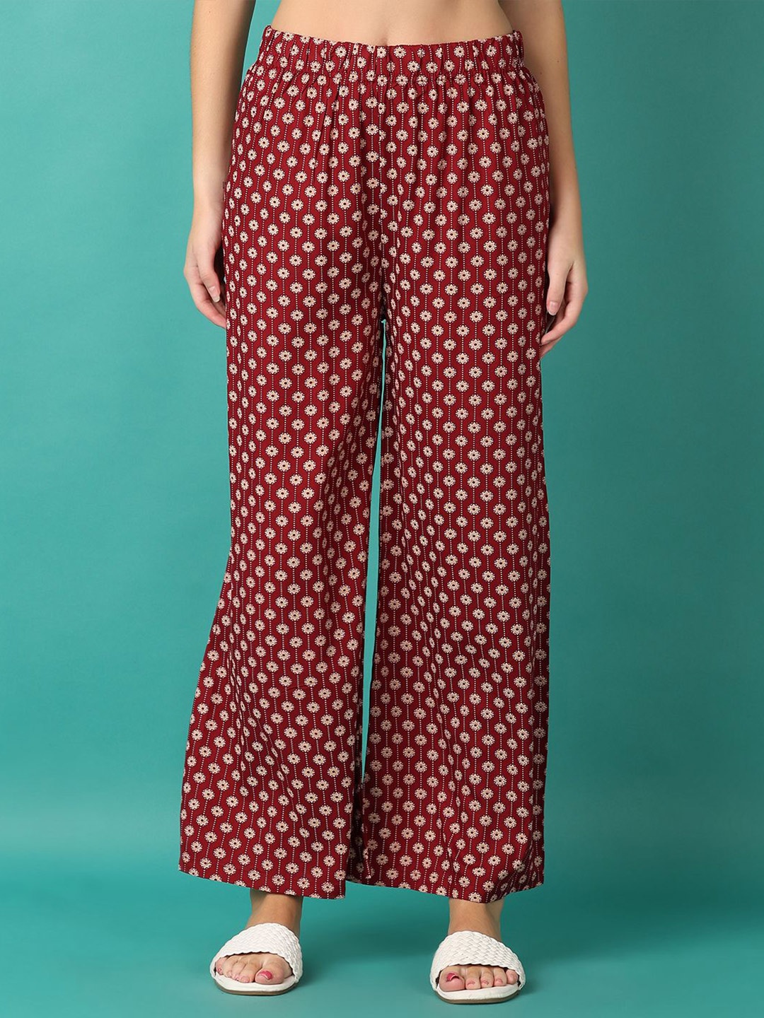 

V-Mart Women Ethnic Motifs Printed Slip-On Ethnic Palazzos, Maroon
