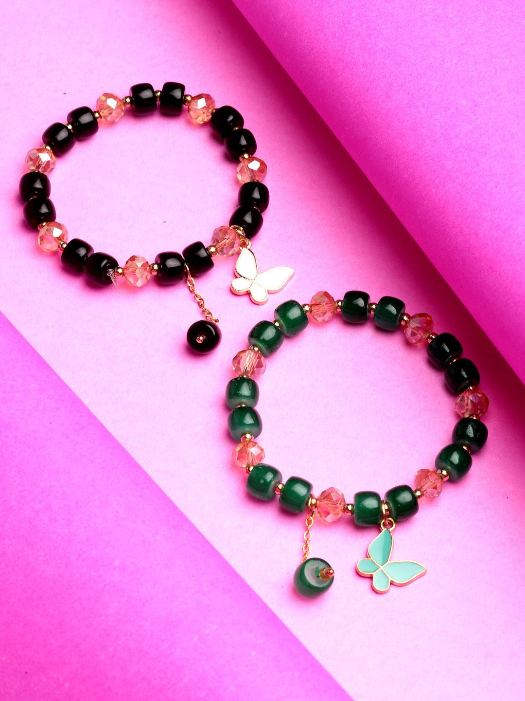 

Stoln Girls Set Of 2 Crystals Beaded Charm Bracelet, Gold