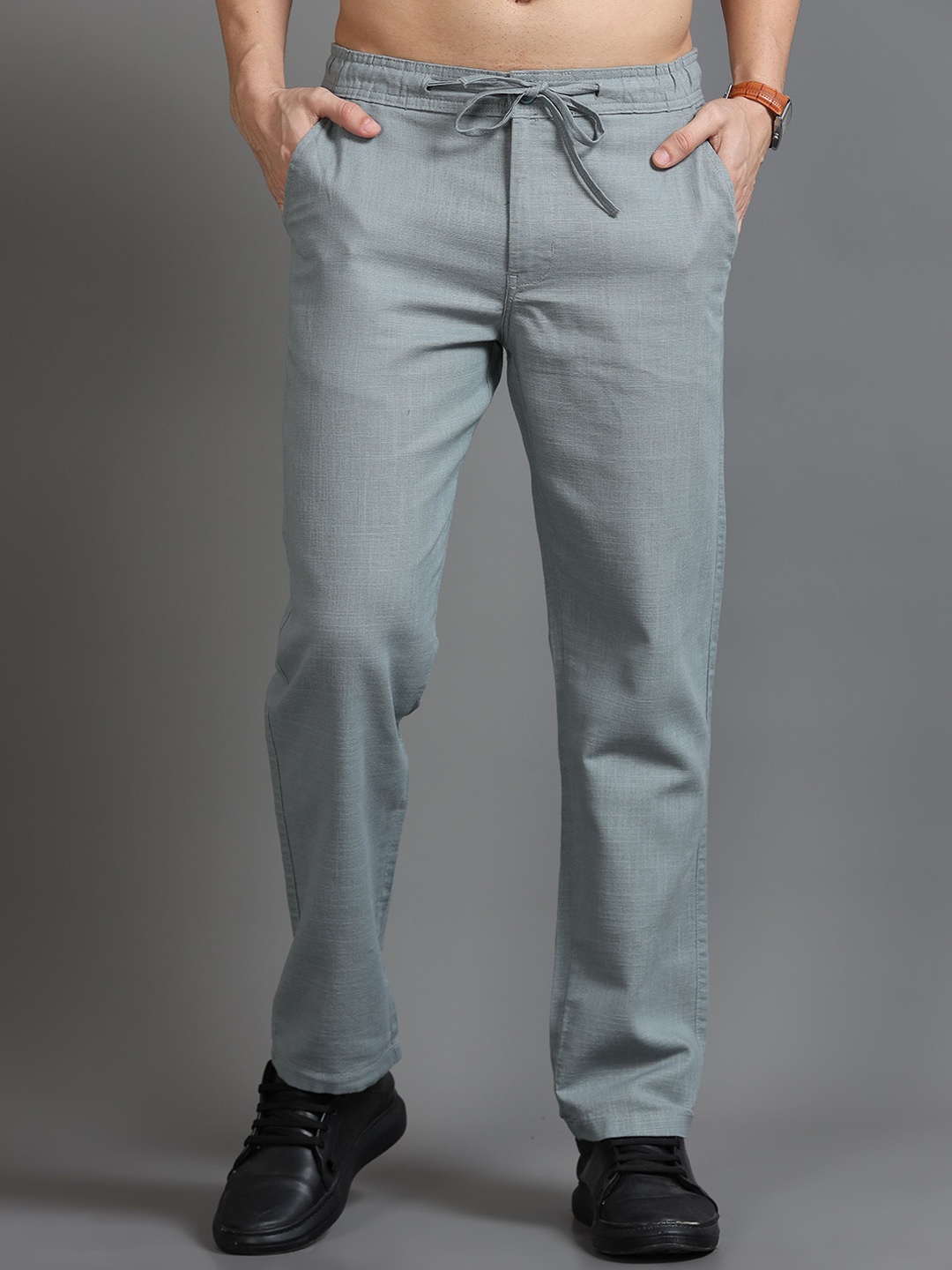 

Reslag Men Loose Fit Linen Trousers, Blue