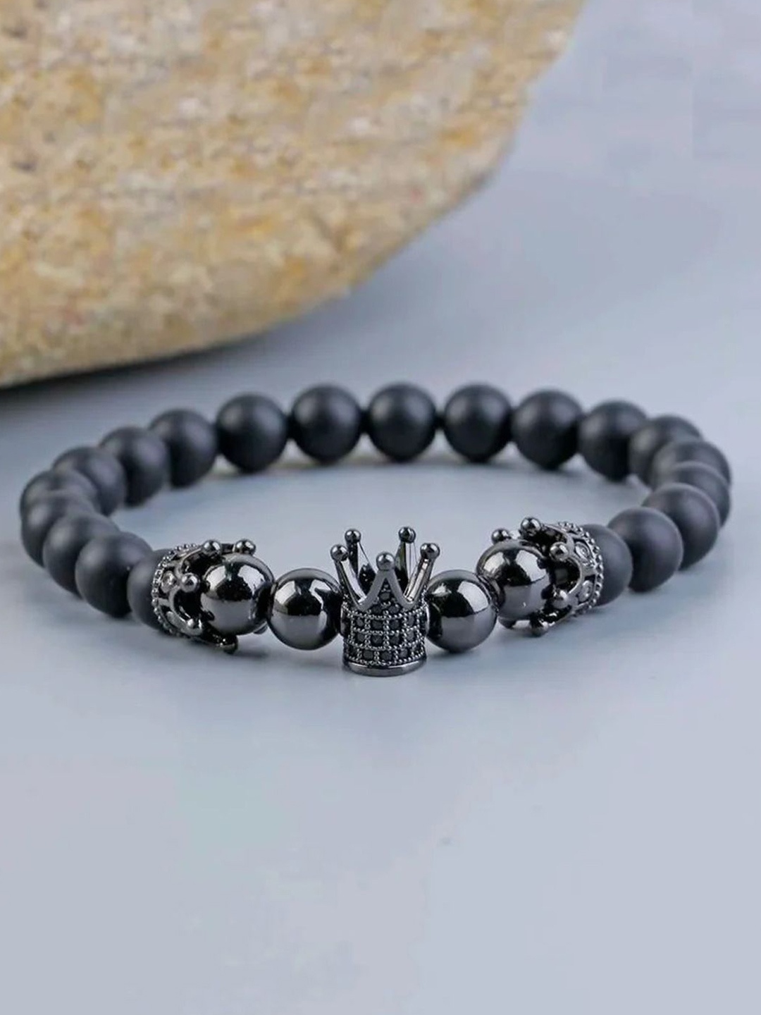 

Jewels Galaxy Men Silver-Plated Beaded Elasticated Bracelet