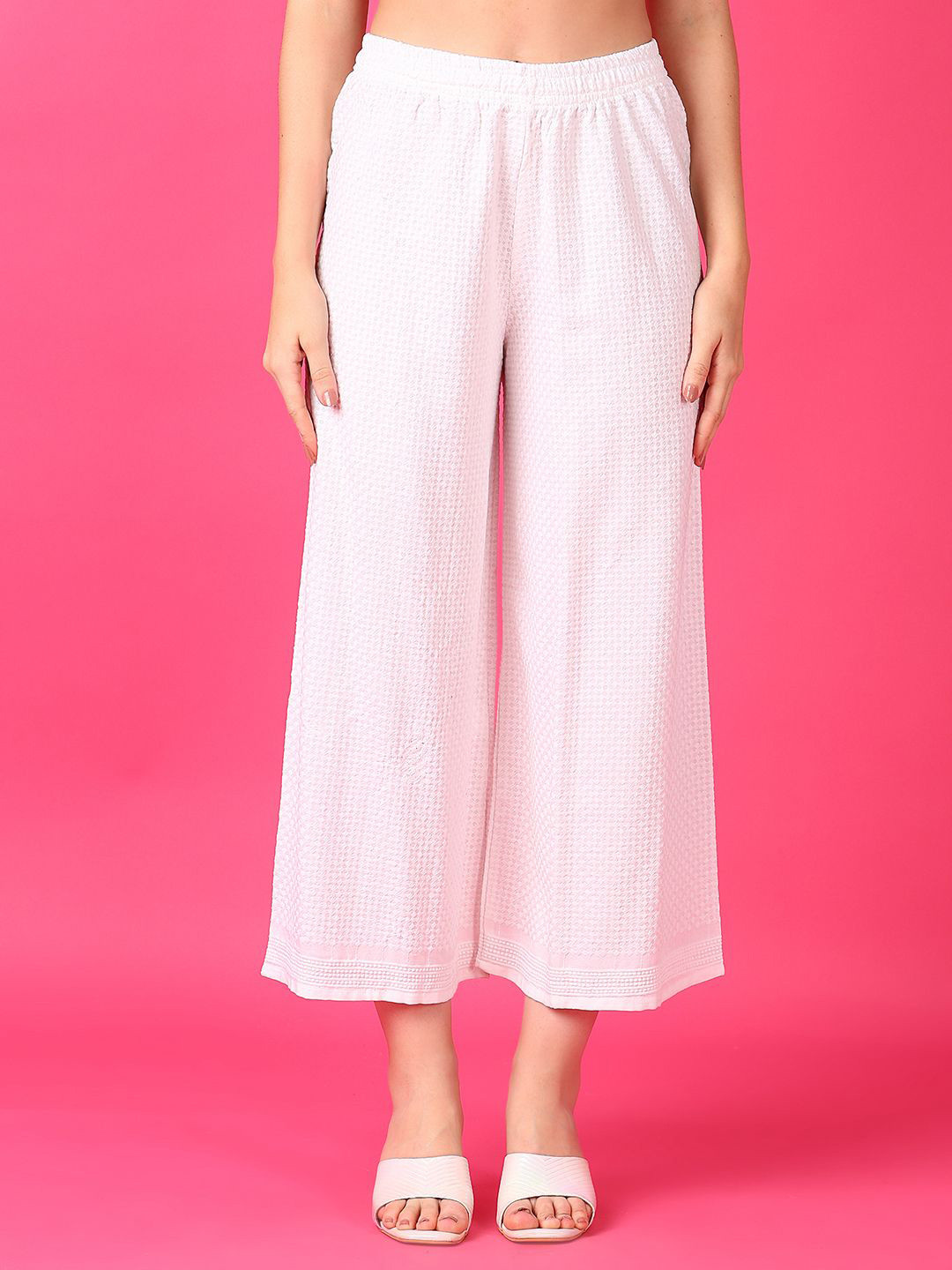 

V-Mart Women Knitted Ethnic Palazzos, White