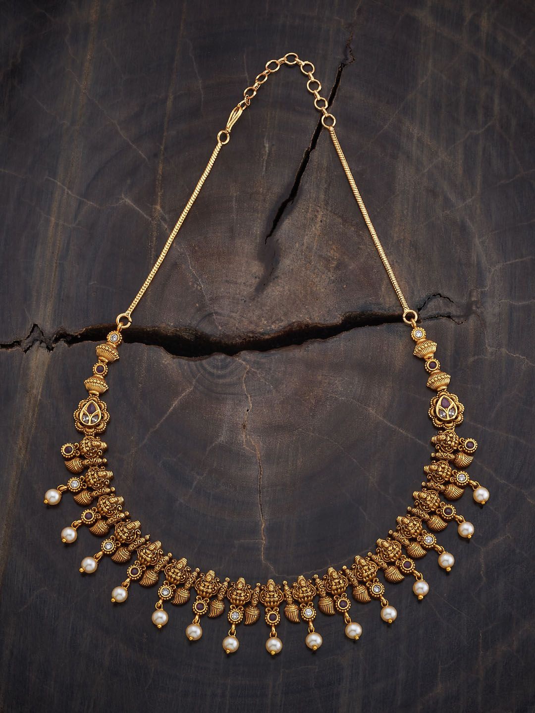

Kushal's Fashion Jewellery Gold-Plated Stone Studded Antique Necklace