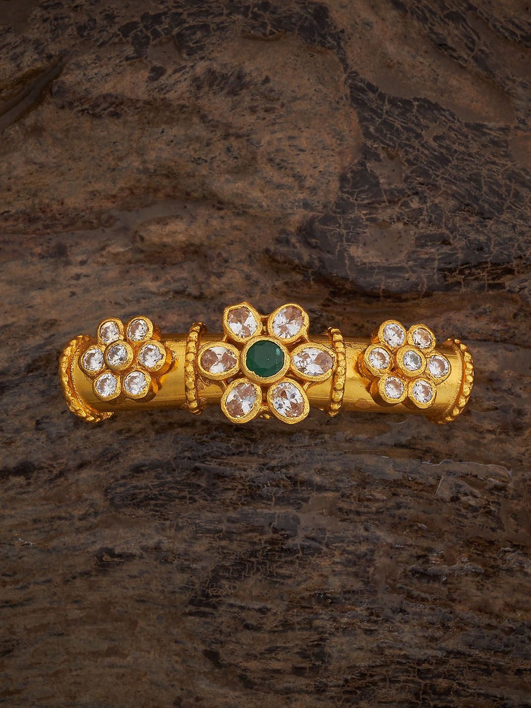 

Kushal's Fashion Jewellery 92.5 Pure Silver Gold-Plated Stone-Studded Bangle
