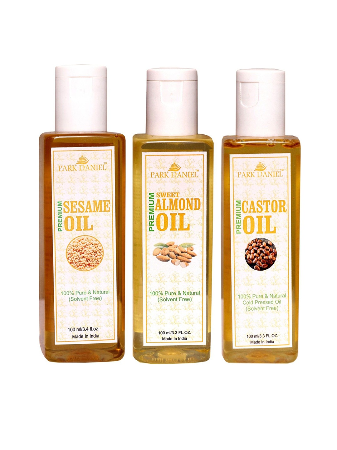 

Park Daniel 3 Pcs Pure Natural Cold Pressed Sesame, Sweet Almond & Castor Oil - 100ml each, Brown