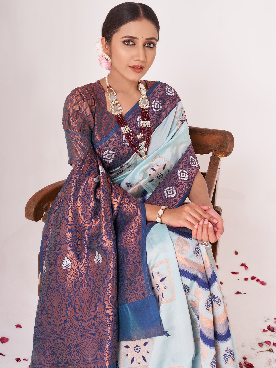 

Visit Wear Ethnic Motifs Woven Design Pure Silk Banarasi Saree, Blue
