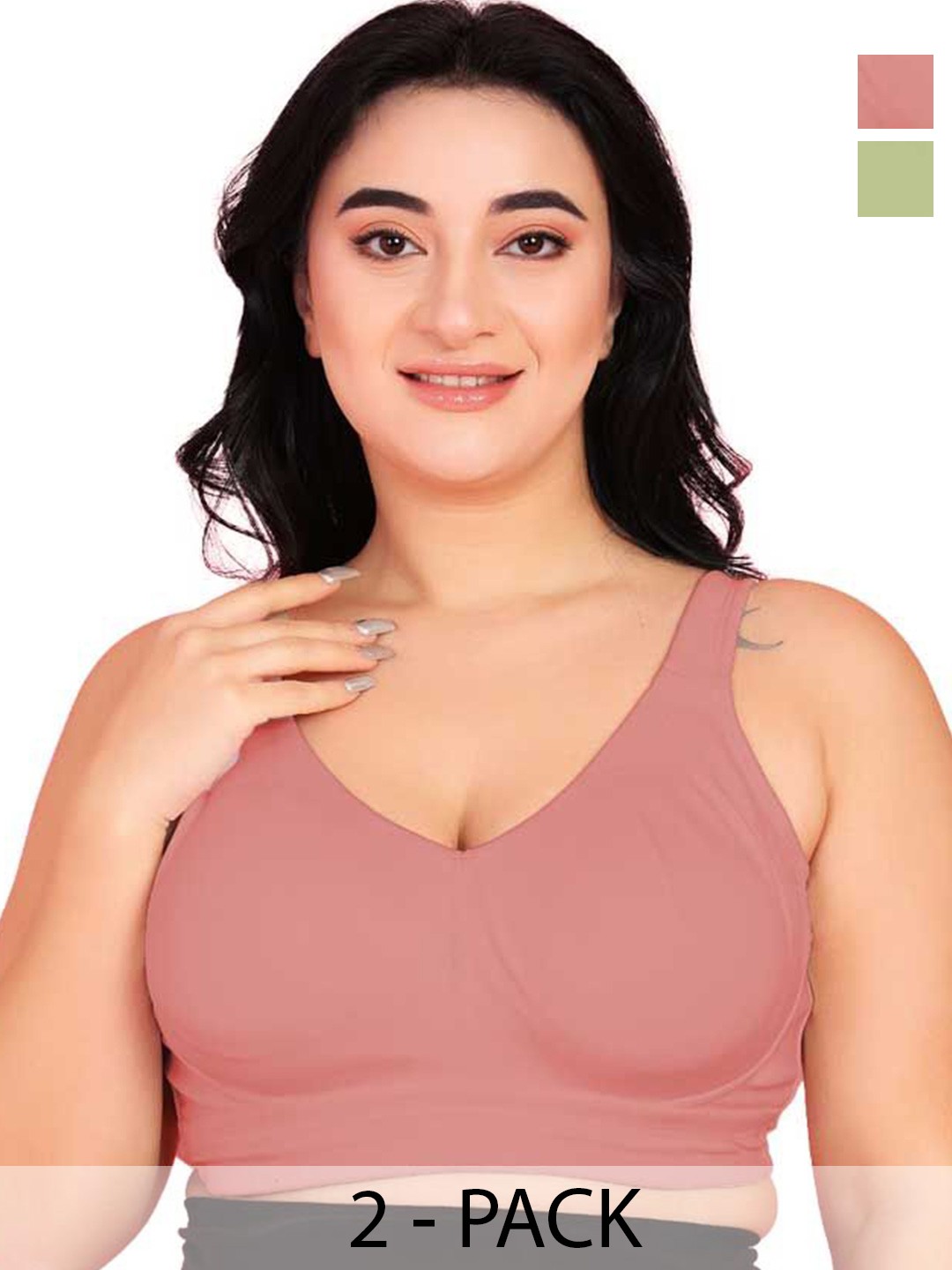 

Da Intimo Women Pack of 2 Cotton Plus Size Full Coverage Non Padded Bra, Green