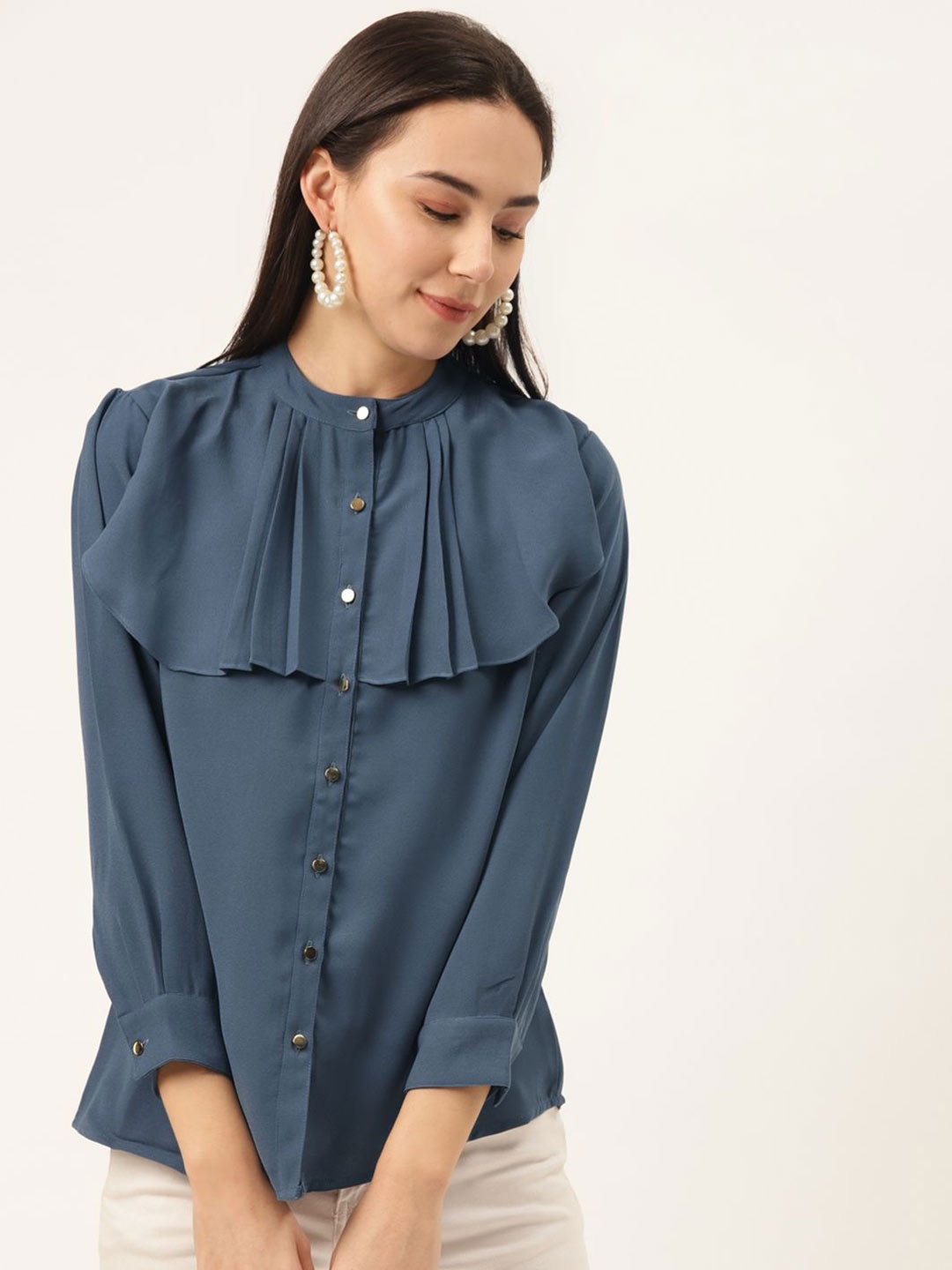 

SHECZZAR Women Semi Sheer Casual Shirt, Blue