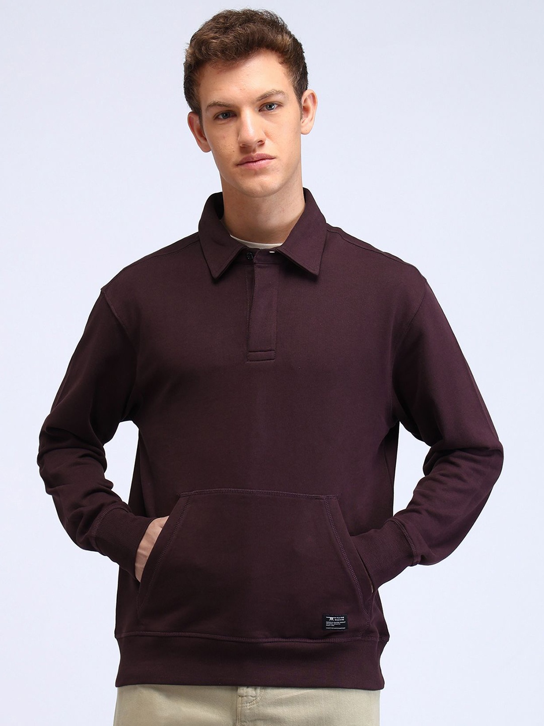 

Flying Machine Men Cotton Shirt Collar Pullover Sweatshirt, Red