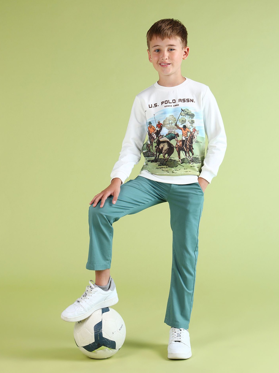 

U.S. Polo Assn. Kids Boys Printed Round Neck Cotton Sweatshirt, Beige