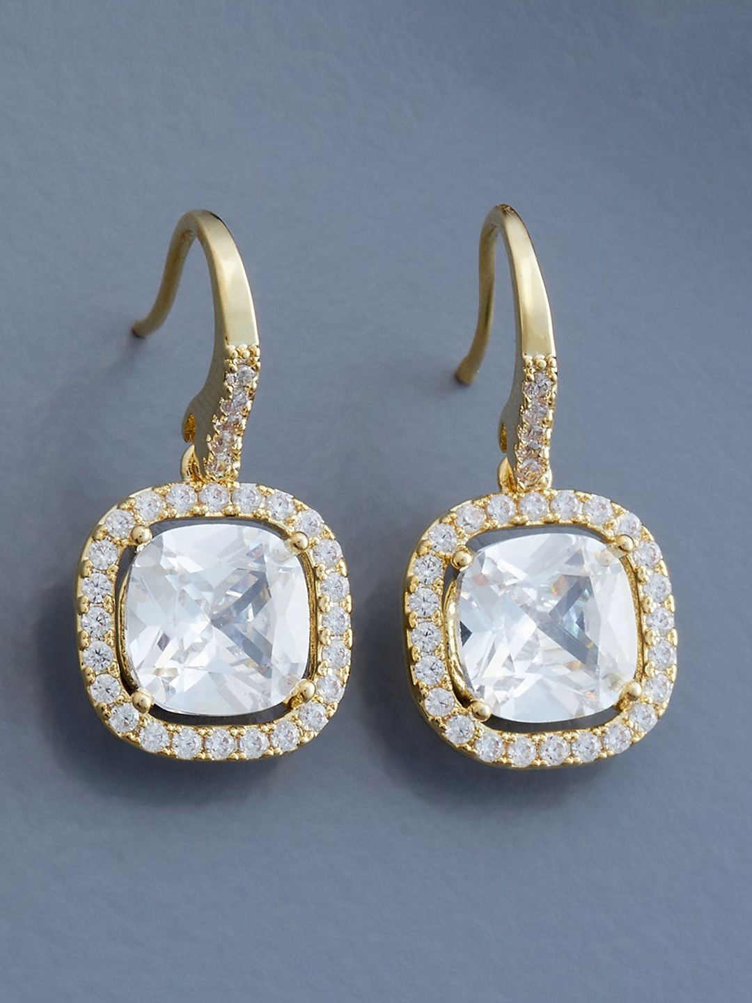 

Kushal's Fashion Jewellery Gold-Plated Geometric Cubic Zirconia Studs Earrings