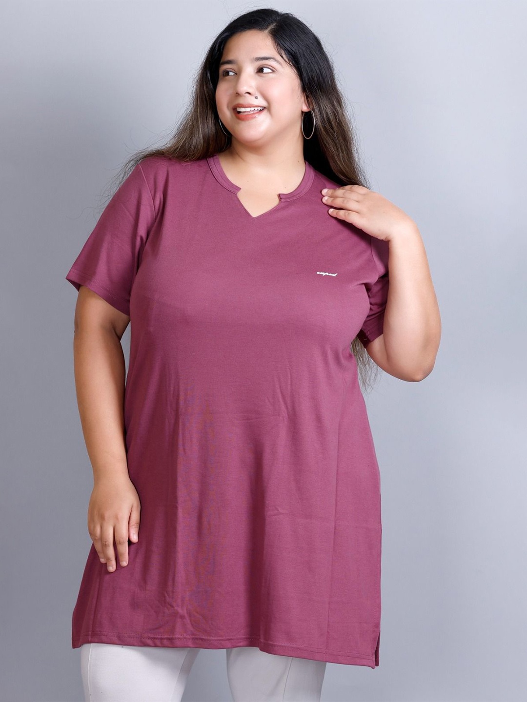 

CUPID Plus Size Long Line Cotton Top, Mauve