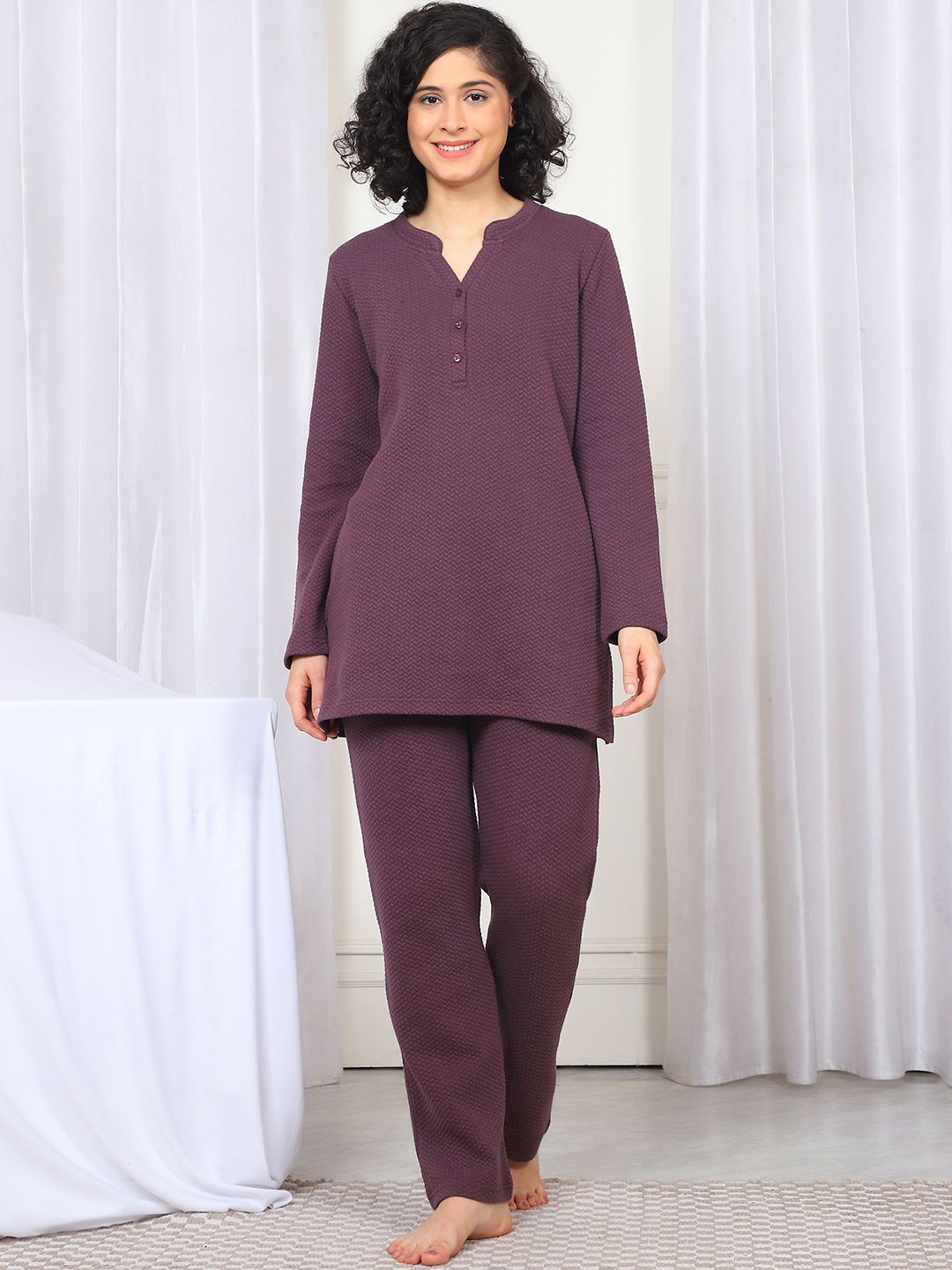 

Kanvin Women Kurti And Pyjama Set Night suit, Purple