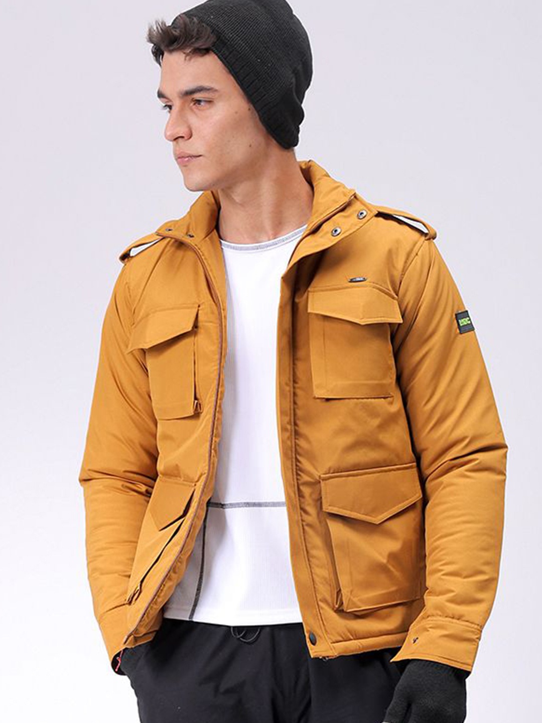 

The Indian Garage Co Men Slim Fit Military Bomber Utility Jacket, Mustard