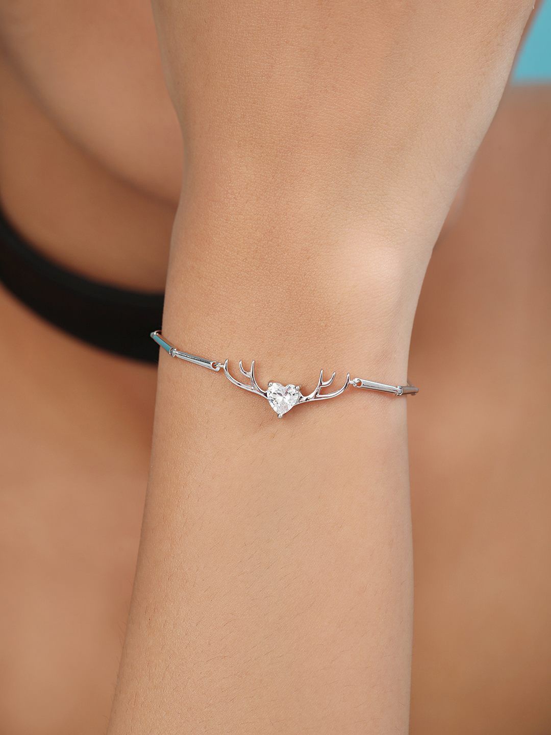 

Zavya 925 Pure Silver Rhodium-Plated Cubic Zirconia Studded Charm Bracelet