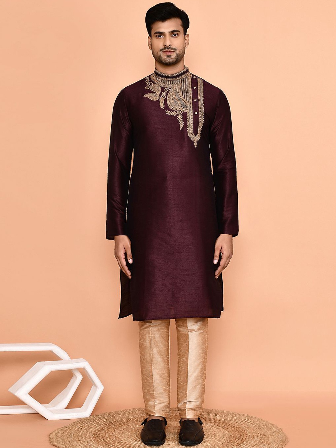 

Arihant Rai Sinha Paisley Embroidered Regular Dupion Silk Straight Kurta With Trouser, Brown