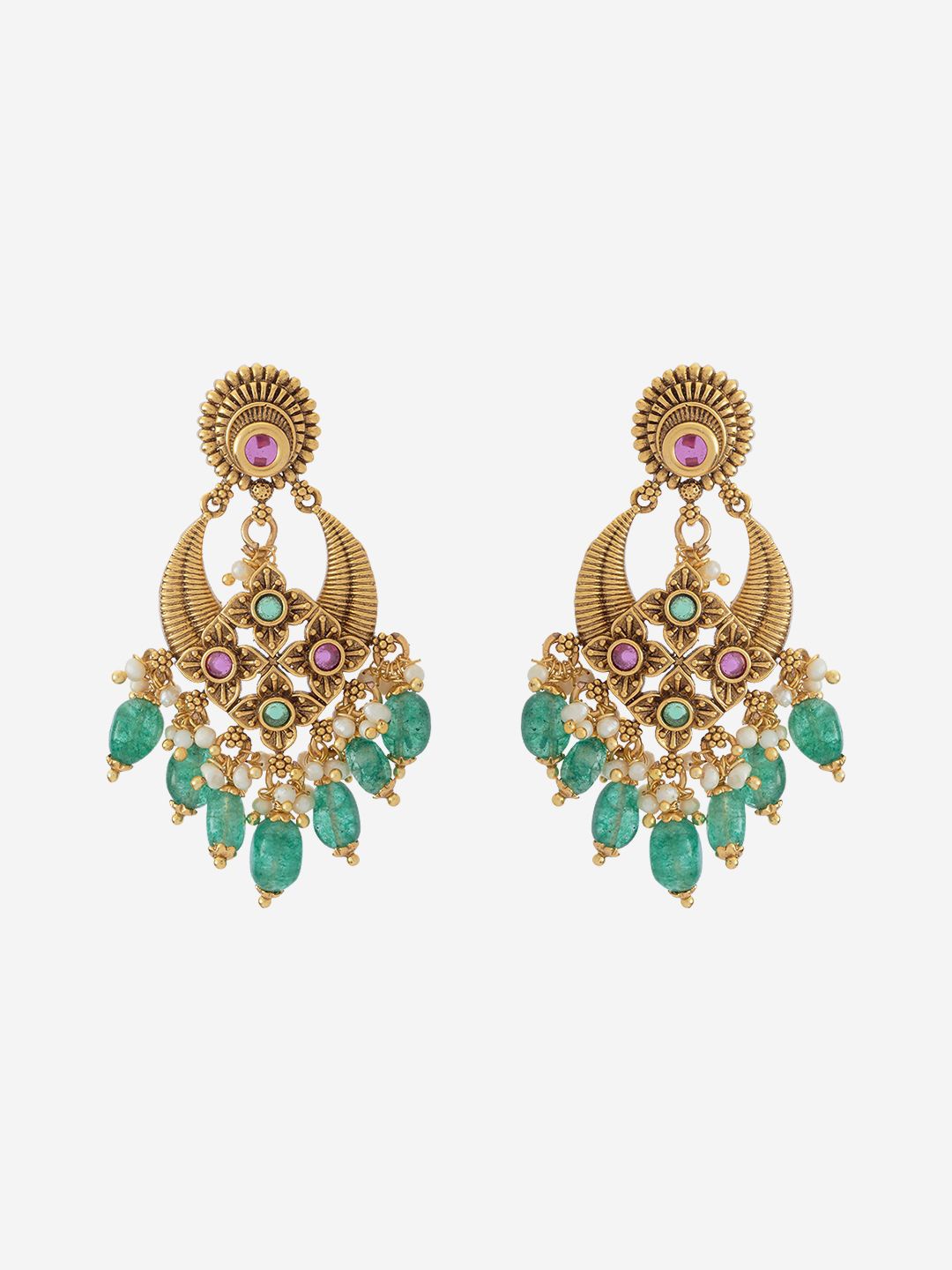 

Kushal's Fashion Jewellery Gold-Plated Artificial Stones Chandbalis Earrings