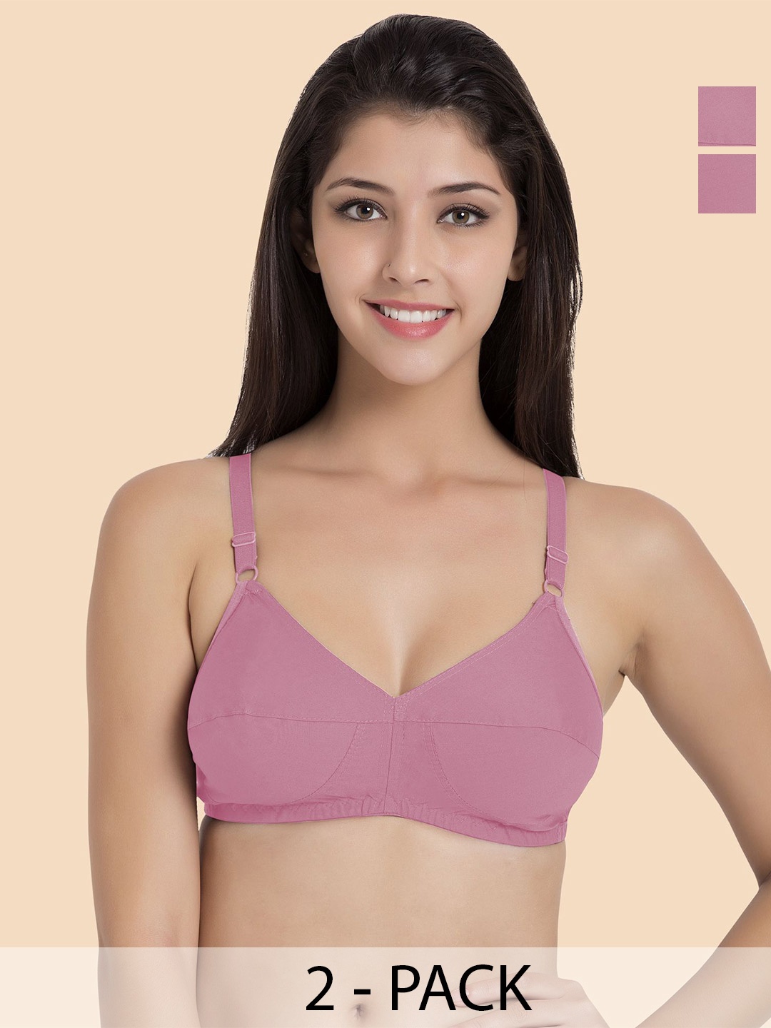 

Souminie Women Pack of 2 Cotton Full Coverage Non Padded Bra, Pink