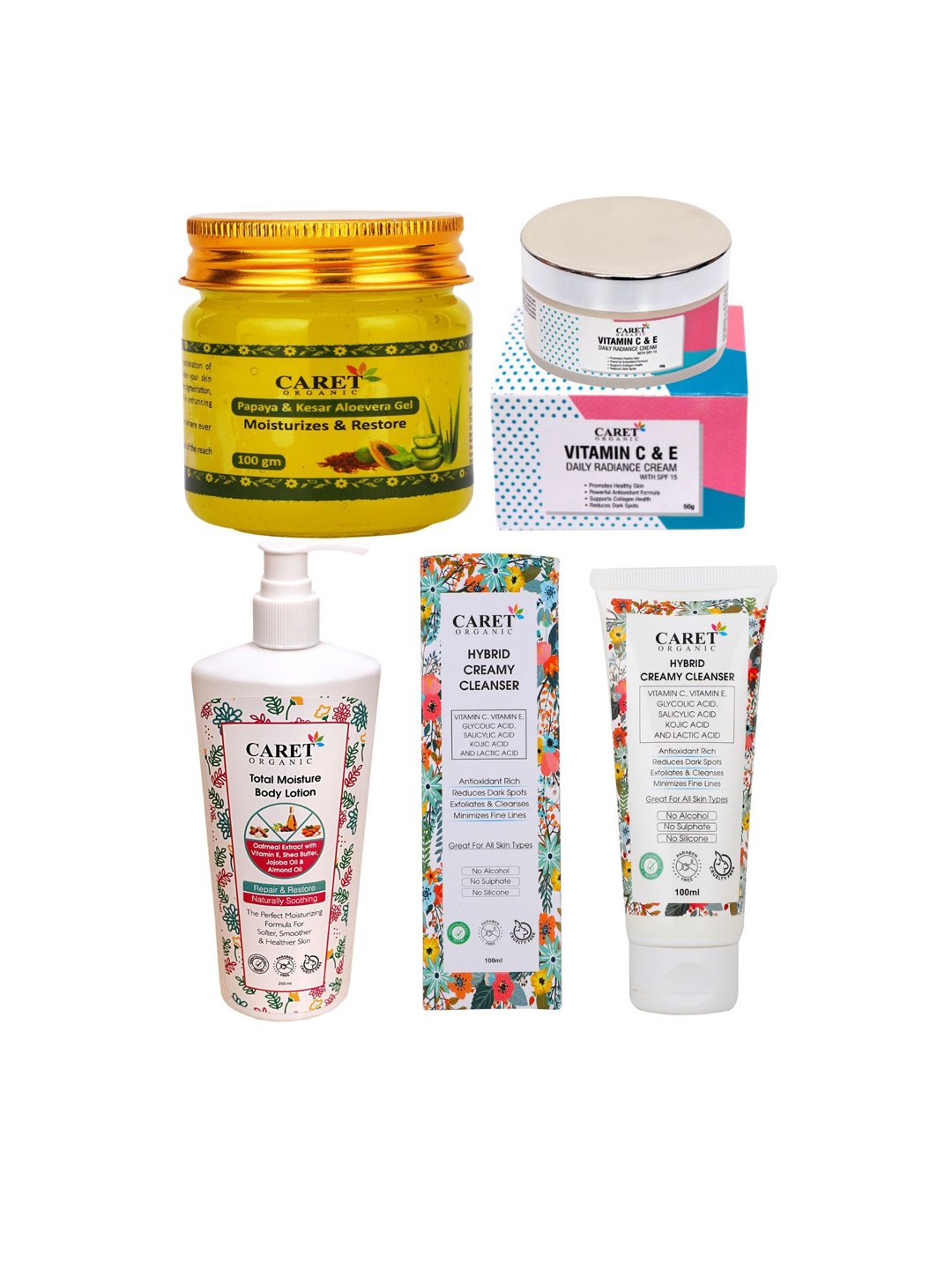 

CARET ORGANIC Aloevera Gel- 100 g, Body Lotion- 200 ml, Cream- 50 g & Cleanser- 100 ml, White