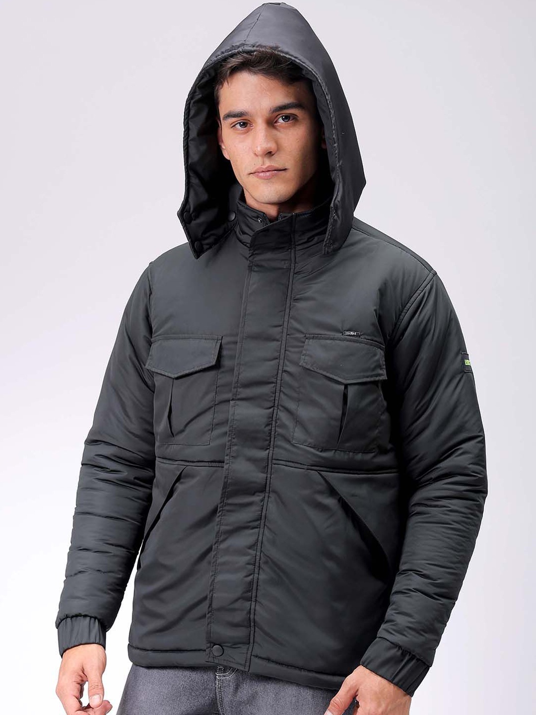 

The Indian Garage Co Men Solid Hooded Neck Padded Parka Jacket, Black