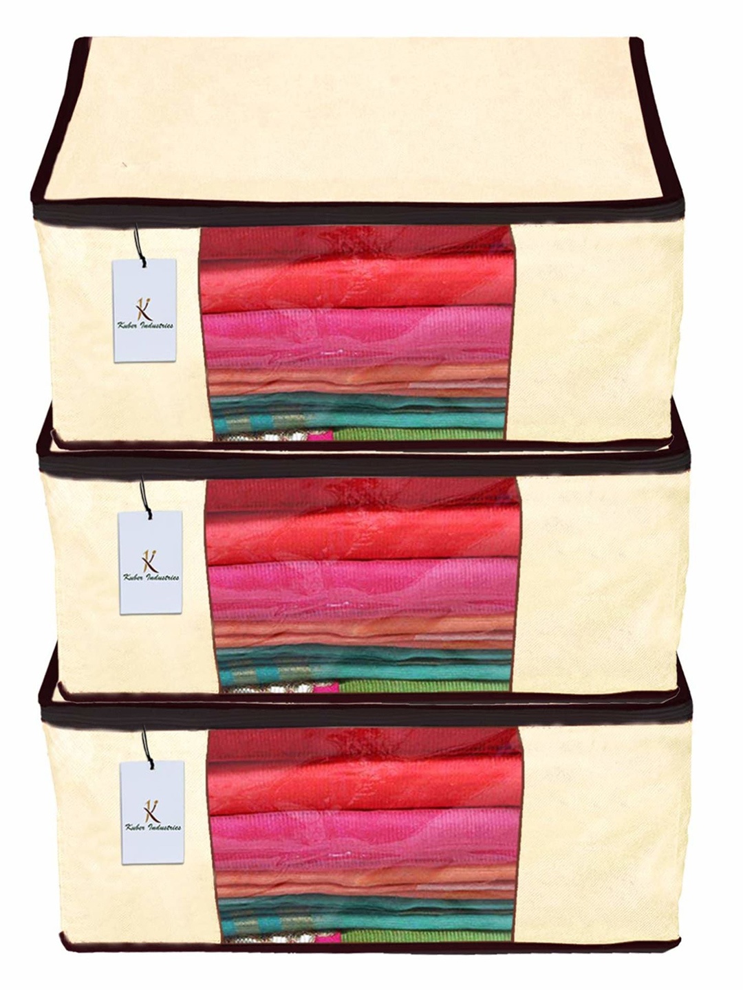 

Kuber Industries Cream-Coloured 3 Pieces Saree Organiser