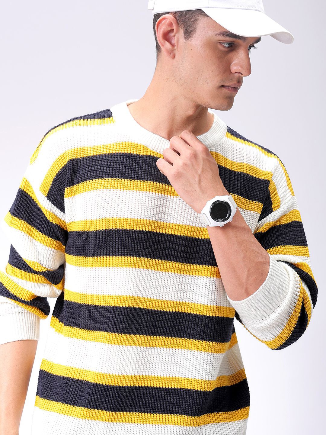 

The Indian Garage Co Men Striped Round Neck Long Sleeves Pullover, Grey