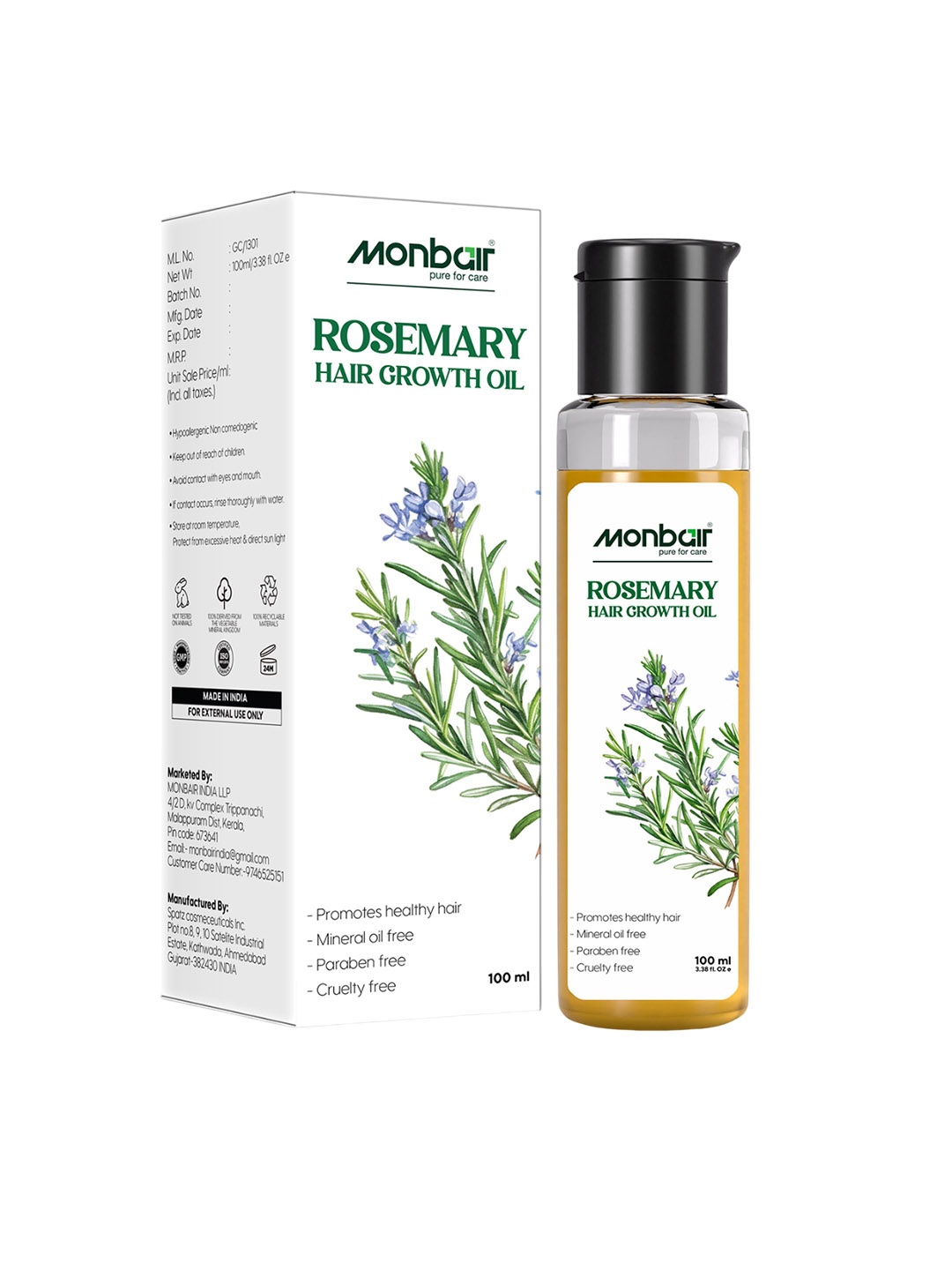 

MONBAIR Rosemary Hair Growth Oil For Hairfall & Nourishes Scalp - 100 ml, Gold