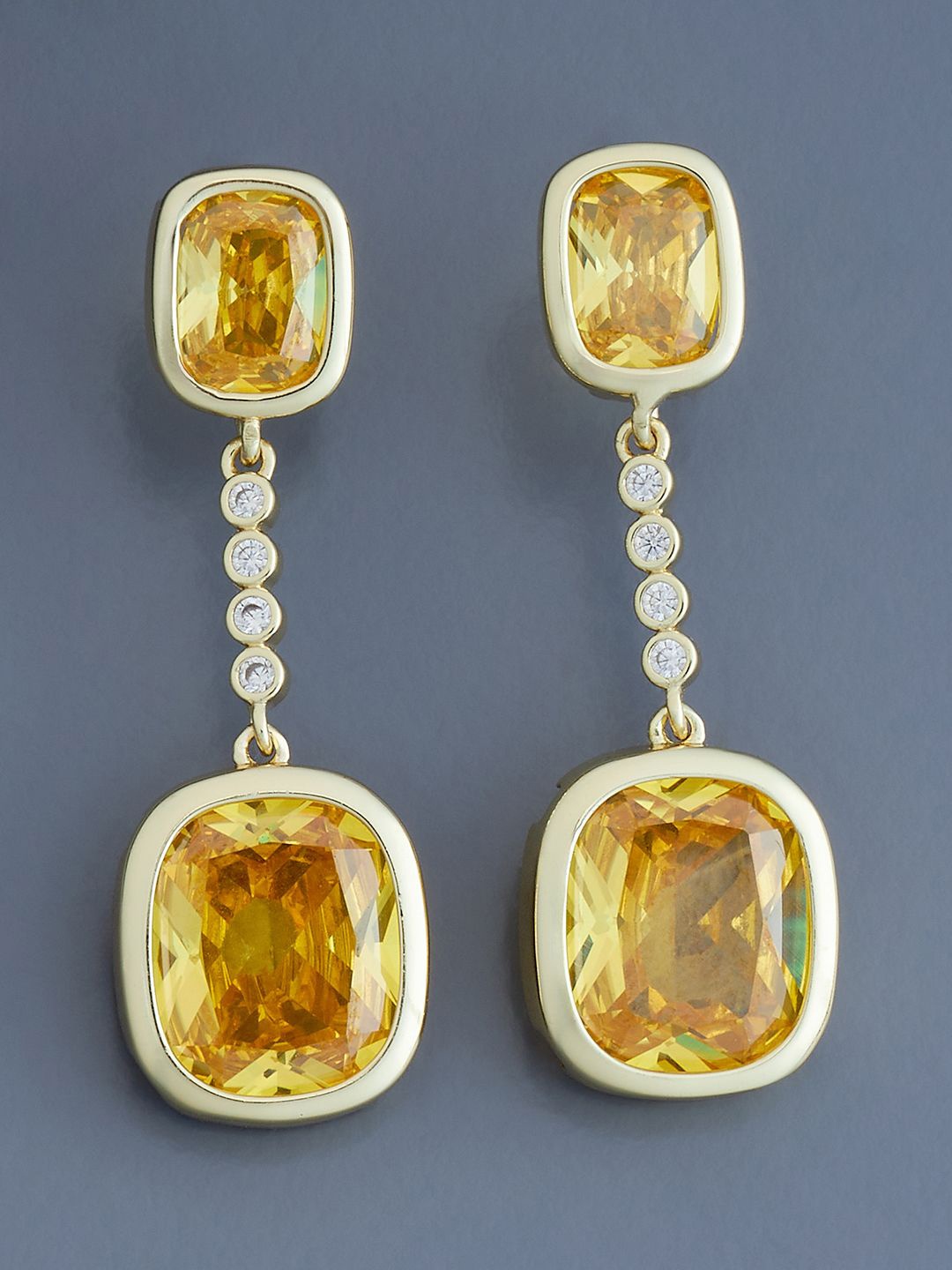 

Kushal's Fashion Jewellery Gold Plated CZ Studded Geometric Drop Earrings