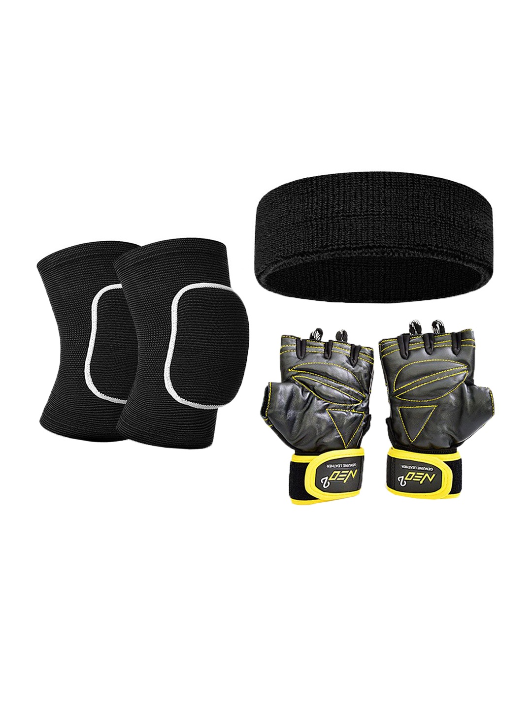 

Adbeni Head Band, Gloves & Kneecap Combo, Black