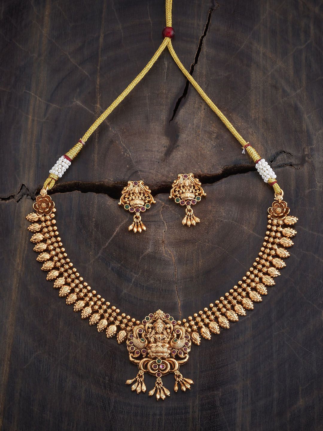 

Kushal's Fashion Jewellery Gold-Plated Stone Studded Necklace & Earrings