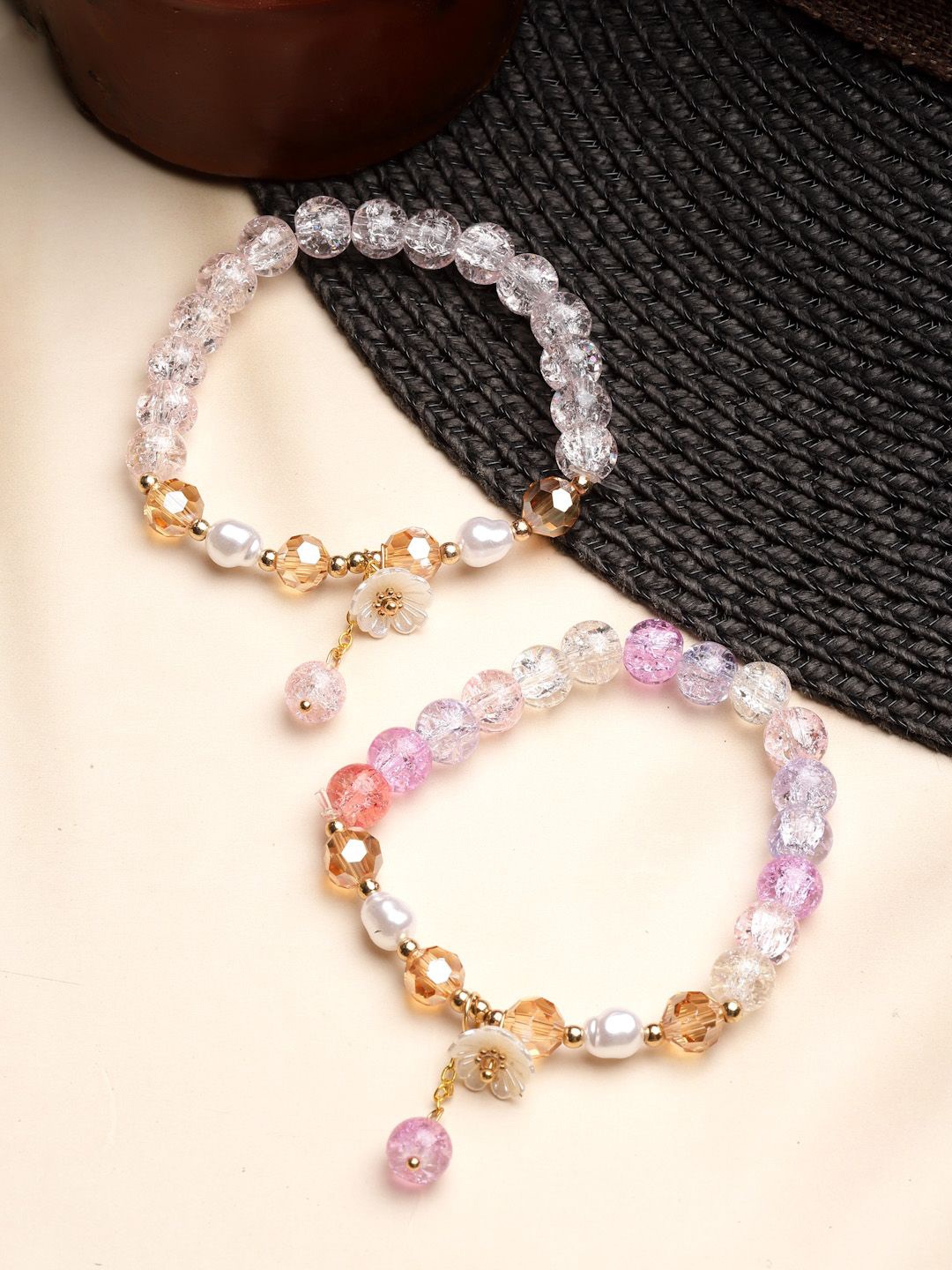 

Stoln Girls Set Of 2 Crystals Beaded Charm Bracelet, Pink