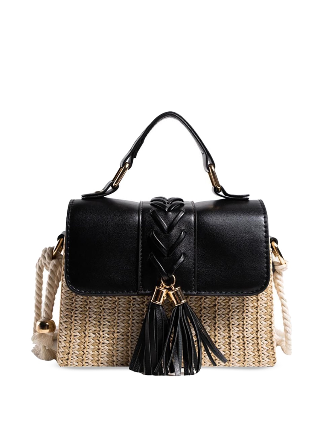 

StyleCast x Revolte Women Colourblocked Textured Bowling Satchel Bag, Black