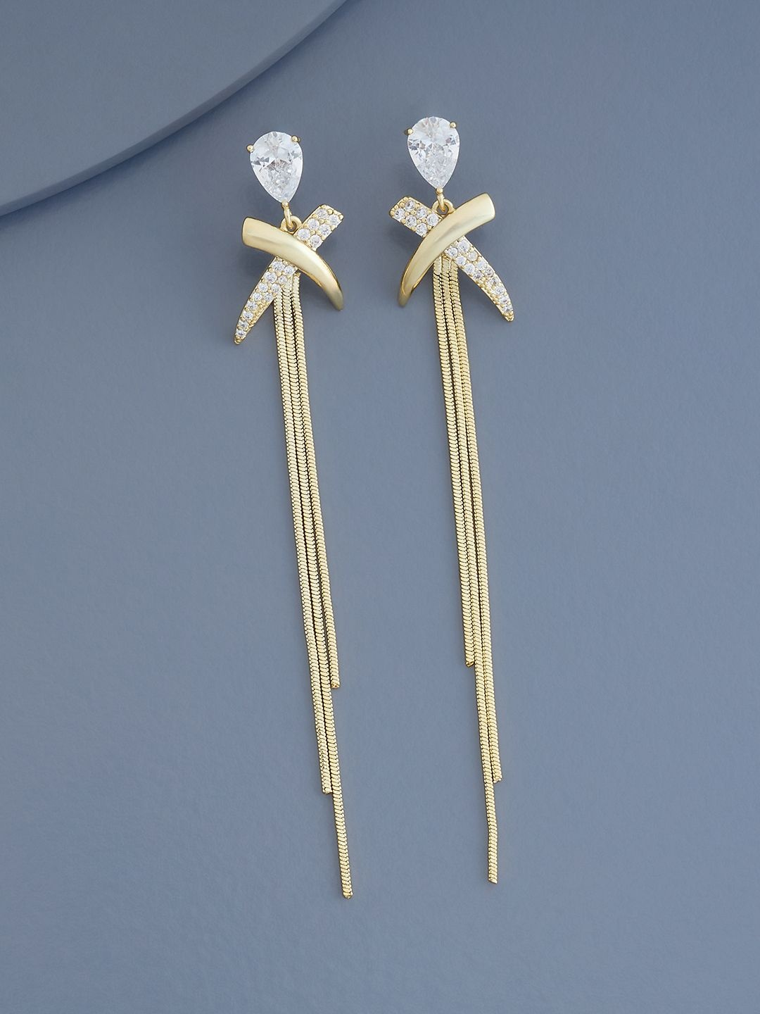 

Kushal's Fashion Jewellery Gold-Plated Classic Cubic Zirconia Drop Earrings