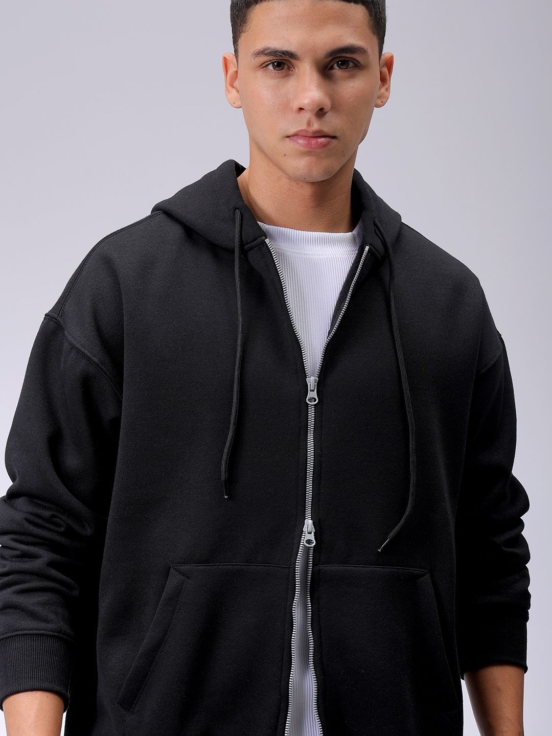 

The Indian Garage Co Men Hooded Double Way Front Open Zipper Sweatshirt, Black