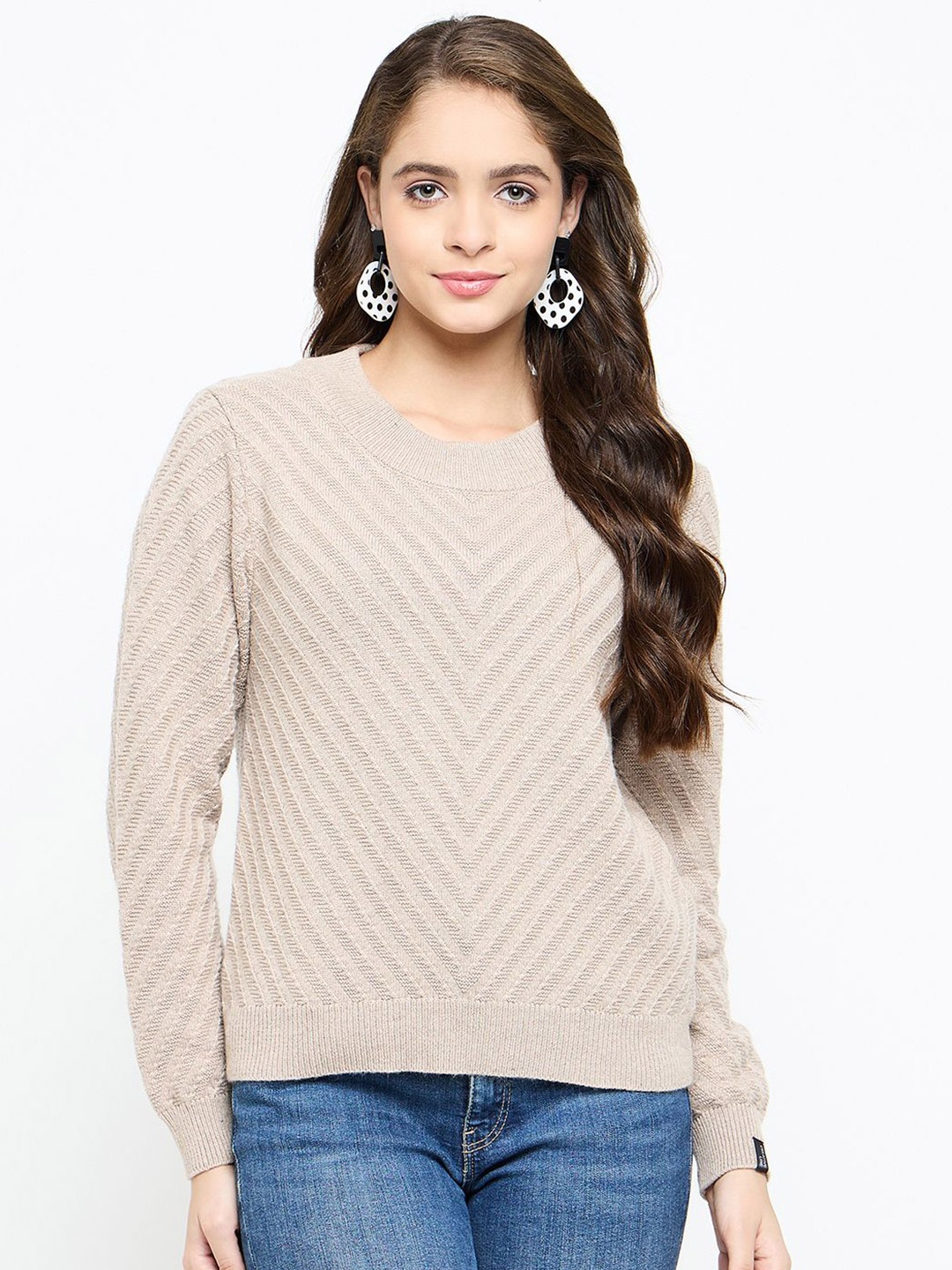 

CREATIVE LINE Women Self Design Top, Beige